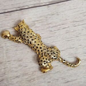 Gold Leopard Pin Brooch with Black Spot Detailing